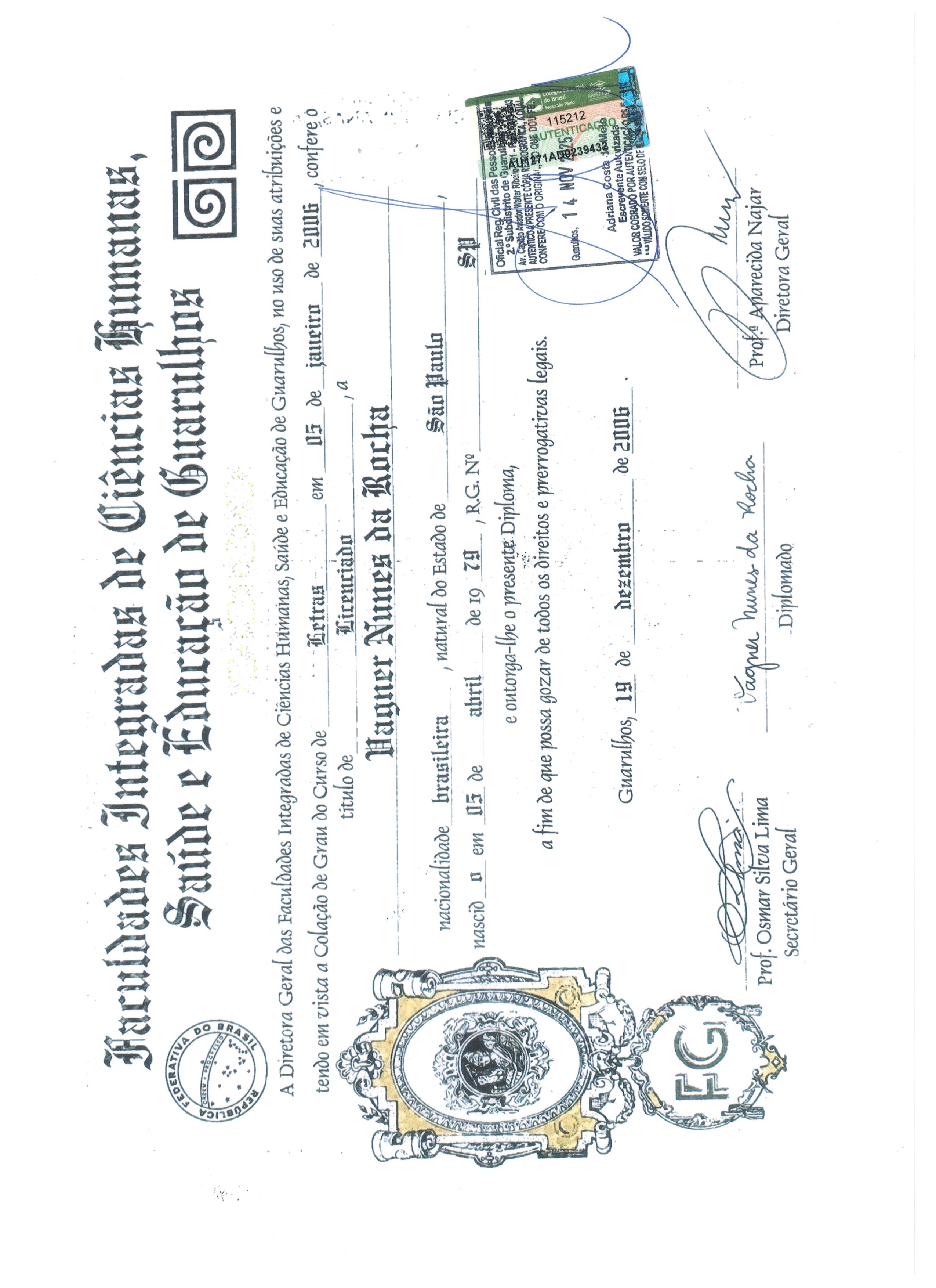 Diploma de graduação frente