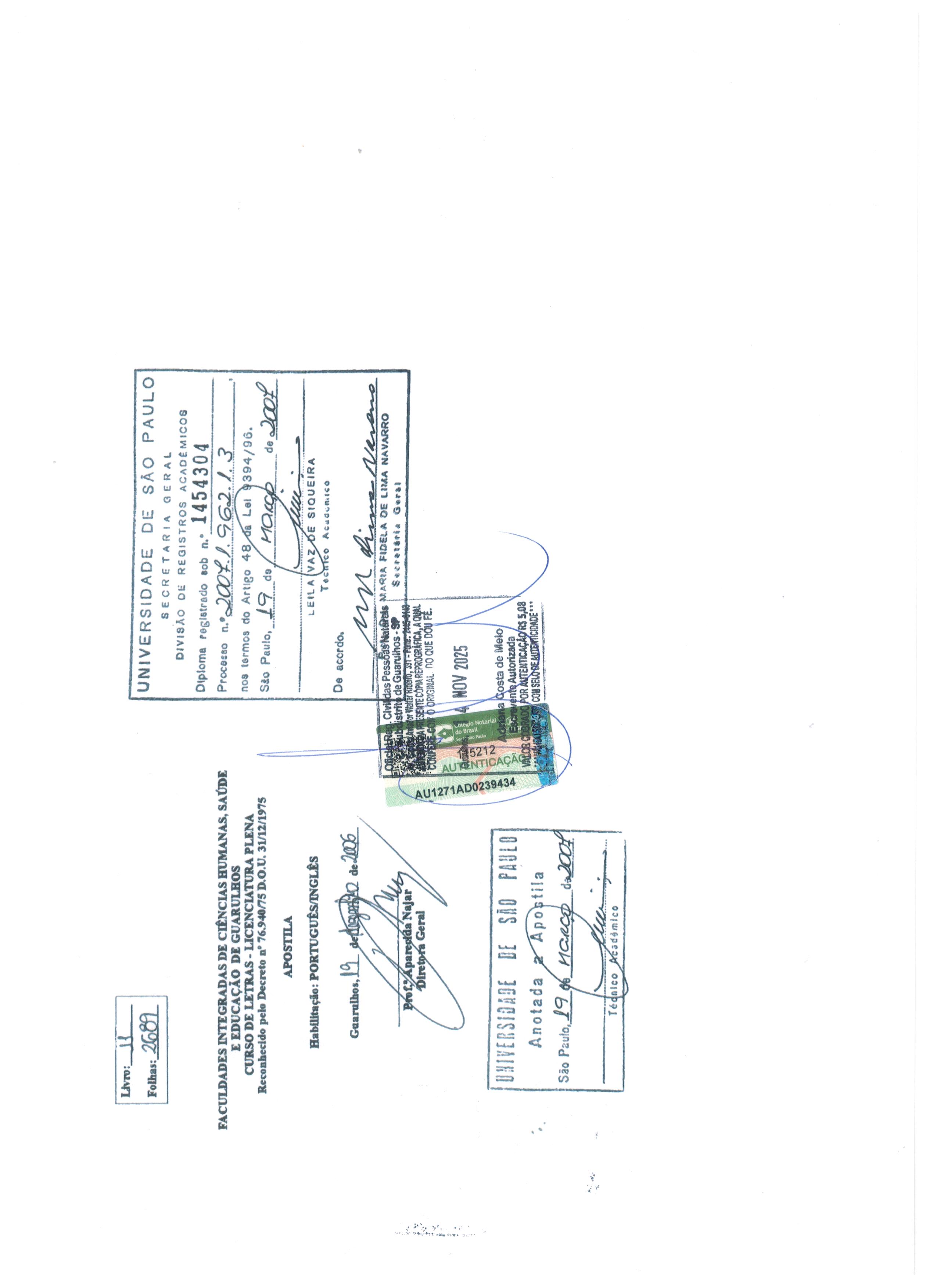 Diploma de graduação verso